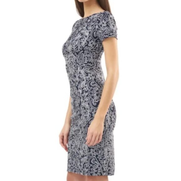 Js Collection Silver Embroidered Short Sleeve Boat Neck Sheath Cocktail Dress - Picture 3 of 13